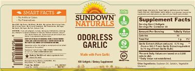 Photo of the Sundown Naturals Odorless Garlic label