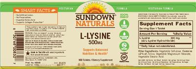 Photo of the Sundown Naturals L-Lysine 500 mg label