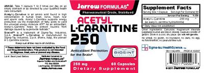 Photo of the Jarrow Formulas Acetyl L-Carnitine 250 mg label