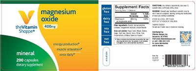 Product label for Magnesium Oxide 400 mg