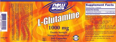 Photo of the NOW Sports L-Glutamine 1000 mg label