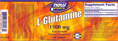 Photo of the NOW Sports L-Glutamine 1500 mg label