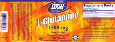 Photo of the NOW Sports L-Glutamine 1500 mg label