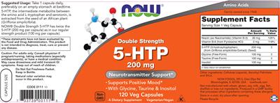 Photo of the NOW Double Strength 5-HTP 200 mg label