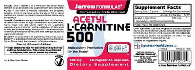 Photo of the Jarrow Formulas Acetyl L-Carnitine 500 mg label