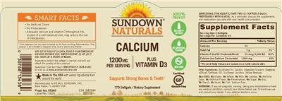 Photo of the Sundown Naturals Calcium 1200 mg Plus Vitamin D3 label