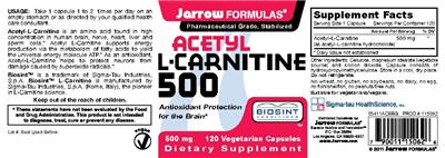 Photo of the Jarrow Formulas Acetyl L-Carnitine 500 mg label