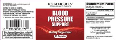 Photo of the Dr. Mercola Blood Pressure Support label
