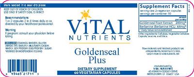 Photo of the Vital Nutrients Goldenseal Plus label