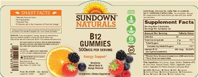 Photo of the Sundown Naturals B12 Gummies 500 mcg label