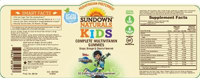 Photo of the Sundown Naturals Kids Complete Multivitamin Disney Junior Miles from Tomorrowland Gummies label