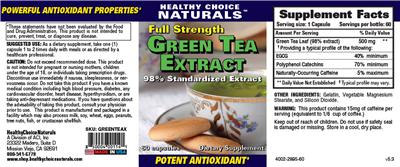 Photo of the Healthy Choice Naturals Full Strength Green Tea Extract label