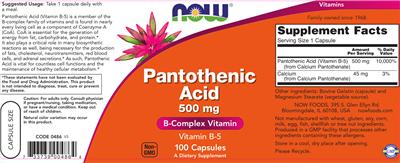 Photo of the NOW Pantothenic Acid 500 mg label