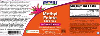Photo of the NOW Methyl Folate 1,000 mcg label