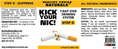 Photo of the Healthy Choice Naturals Kick Your Nic! 7-Day Stop Smoking System Step D label