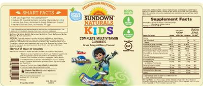 Photo of the Sundown Naturals Kids Complete Multivitamin Disney Junior Miles from Tomorrowland Gummies label