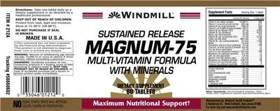 Photo of the Windmill Sustained Release Magnum-75 label