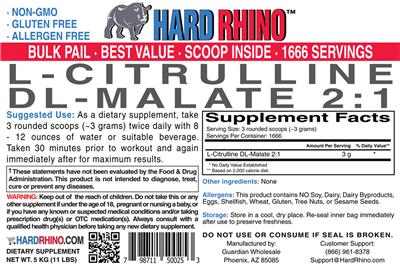 Photo of the Hard Rhino L-Citrulline DL-Malate 2:1 label