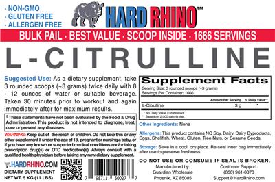 Photo of the Hard Rhino L-Citrulline label