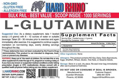 Photo of the Hard Rhino L-Glutamine label