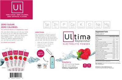 Product label for Ultima Replenisher Raspberry