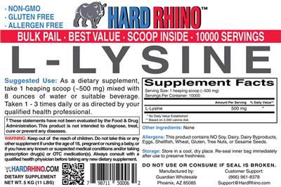 Photo of the Hard Rhino L-Lysine label
