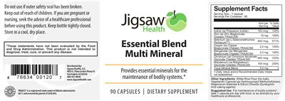 Photo of the Jigsaw Health Essential Blend Multi Mineral label