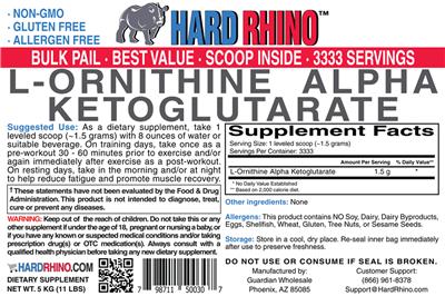 Photo of the Hard Rhino L-Ornithine Alpha Ketoglutarate label