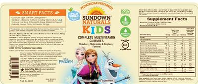 Photo of the Sundown Naturals Kids Complete Multivitamin Disney Frozen Gummies label