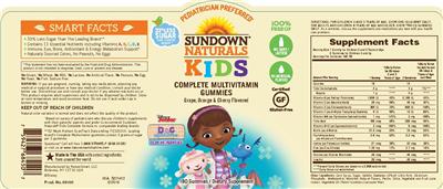 Photo of the Sundown Naturals Kids Complete Multivitamin Disney Junior Doc McStuffins Gummies label