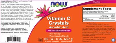 Photo of the NOW Vitamin C Crystals label