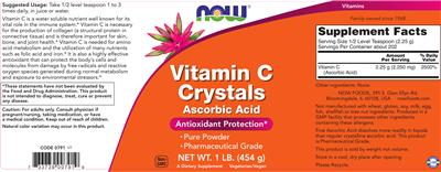 Photo of the NOW Vitamin C Crystals label