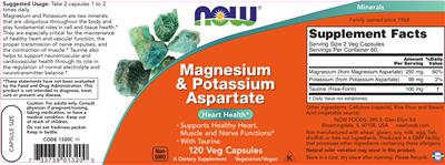 Photo of the NOW Magnesium & Potassium Aspartate label