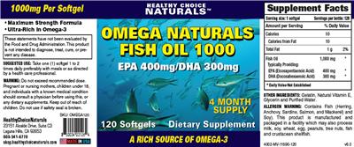 Photo of the Healthy Choice Naturals Omega Naturals Fish Oil 1000 label