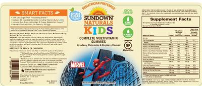 Photo of the Sundown Naturals Kids Complete Multivitamin Marvel Gummies label