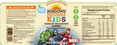 Photo of the Sundown Naturals Kids Complete Multivitamin Marvel Gummies label