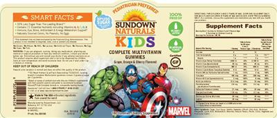 Photo of the Sundown Naturals Kids Complete Multivitamin Marvel Gummies label