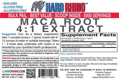 Photo of the Hard Rhino Maca Root 4:1 Extract label