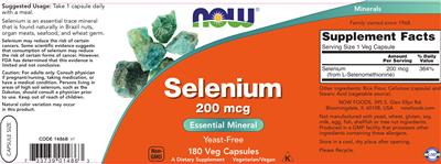 Photo of the NOW Selenium 200 mcg label