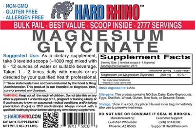 Photo of the Hard Rhino Magnesium Glycinate label