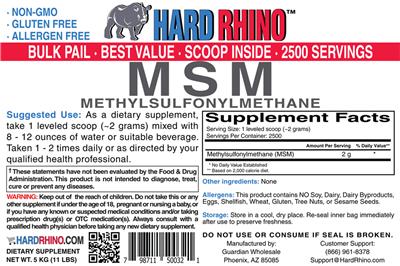 Photo of the Hard Rhino MSM Methylsulfonylmethane label