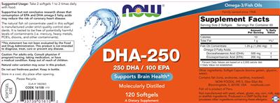 Photo of the NOW DHA-250 label