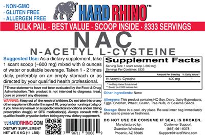 Photo of the Hard Rhino NAC N-Acetyl L-Cysteine label