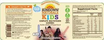 Photo of the Sundown Naturals Kids Complete Multivitamin Star Wars Gummies label