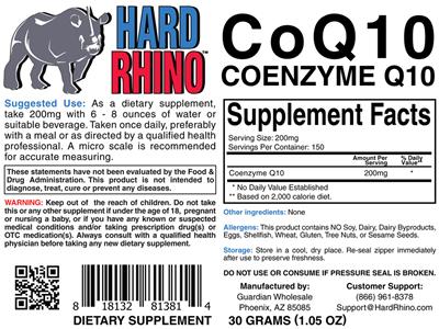 Photo of the Hard Rhino CoQ10 Coenzyme Q10 label