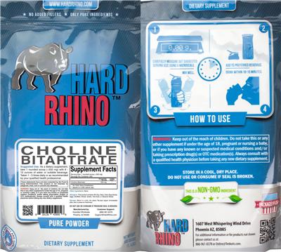 Photo of the Hard Rhino Choline Bitartrate label
