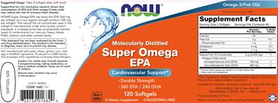 Photo of the NOW Molecularly Distilled Super Omega EPA label