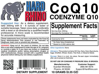 Photo of the Hard Rhino CoQ10 Coenzyme Q10 label