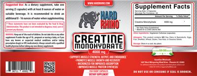 Photo of the Hard Rhino Creatine Monohydrate 4000 mg label