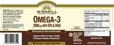 Photo of the Windmill Omega-3 (1000 mg With EPA & DHA) label